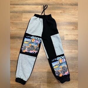 Princess Polly Black & Gray Colorblock Joggers with Monster Truck Panels size 0
